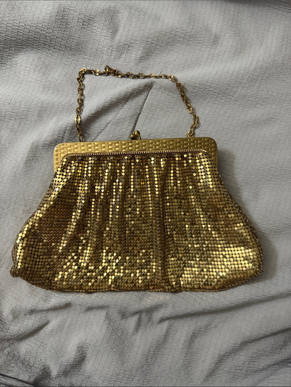 Whiting & Davis Gold Sequin Frame Clutch with Chain